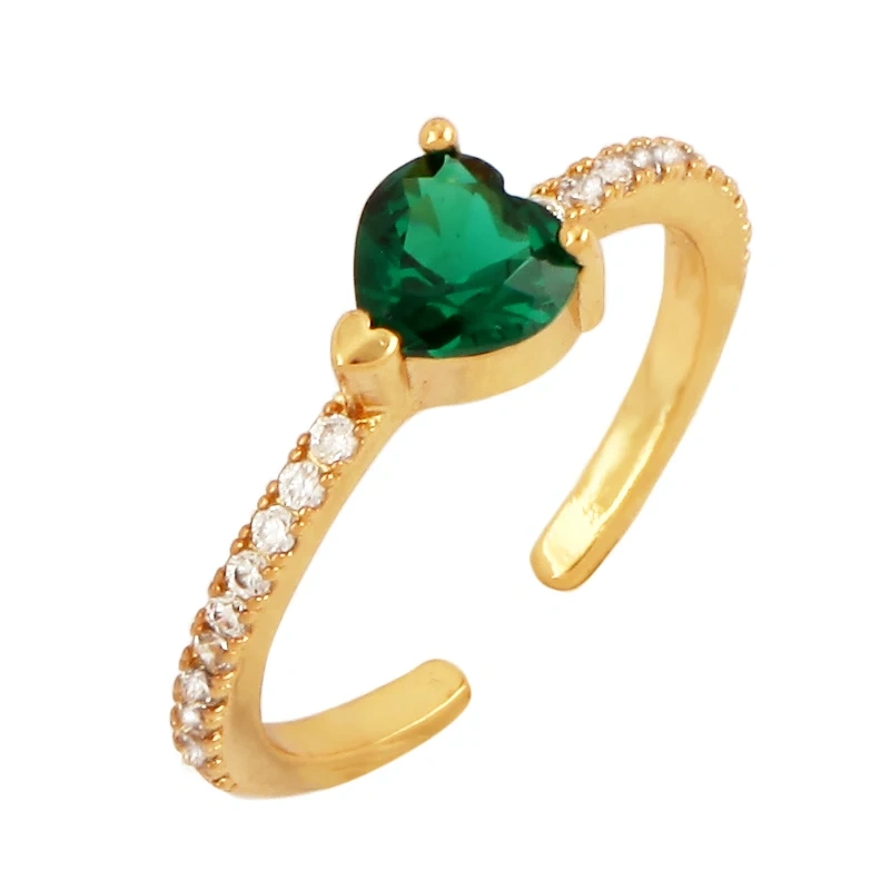 Love Heart Water Drop Brass 18K Gold Plated Finger Ring,Fashion Colorful Zircon Open Adjustable Rings Charm Jewelry Findings P03