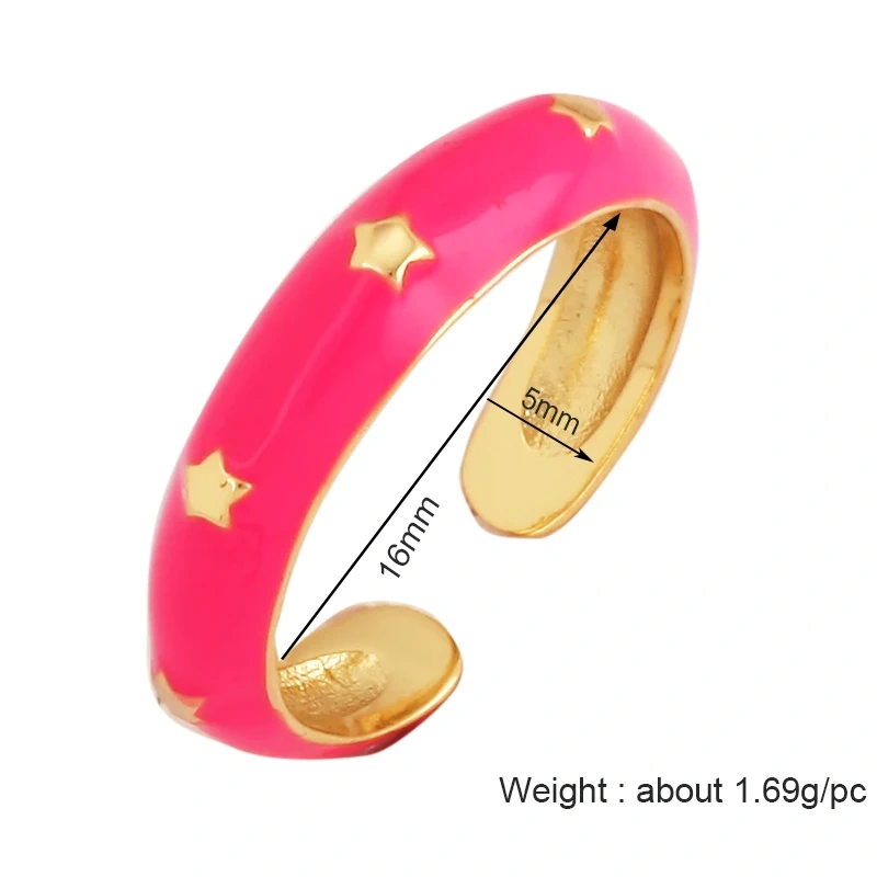 Trendy Star Moon 18K Gold Plated Finger Ring,Colourful Enamel Coated Zircon Open Adjustable Rings Jewelry Findings Supplies P34