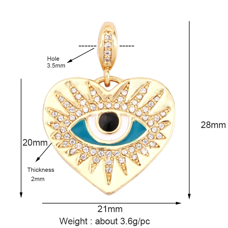 Evil Eye Charm Pendant,18K Real Gold Plated Cubic Zirconia CZ Paved Religours,Jewelry Necklace Bracelet Accessories Supplies K09