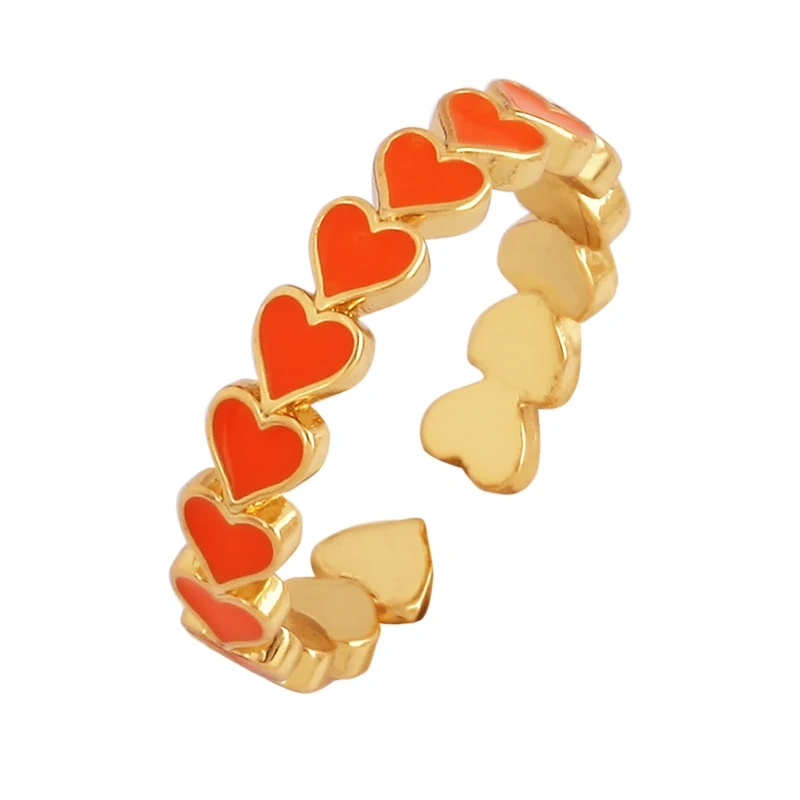 Love Heart Shape 18K Gold Plated Finger Ring,Colourful Enamel Coated Zircon Open Adjustable Rings Jewelry Findings Supplies P34