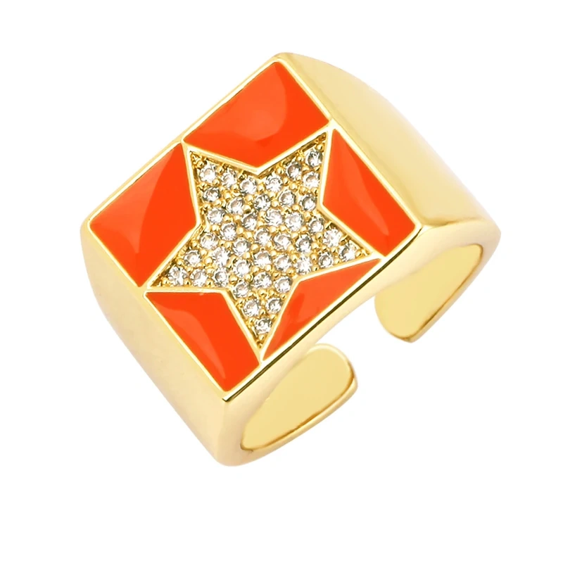 Trendy Colourful Enamel Coated Zircon Finger Ring,Eye Hand Heart Star Pattern Gold Plated Rings Jewelry Findings Supplies P32