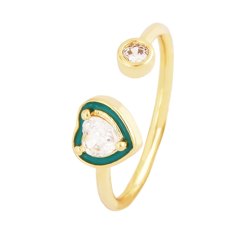 Love Heart Shape 18K Gold Plated Finger Ring,Colourful Enamel Coated Zircon Open Adjustable Rings Jewelry Findings Supplies P34