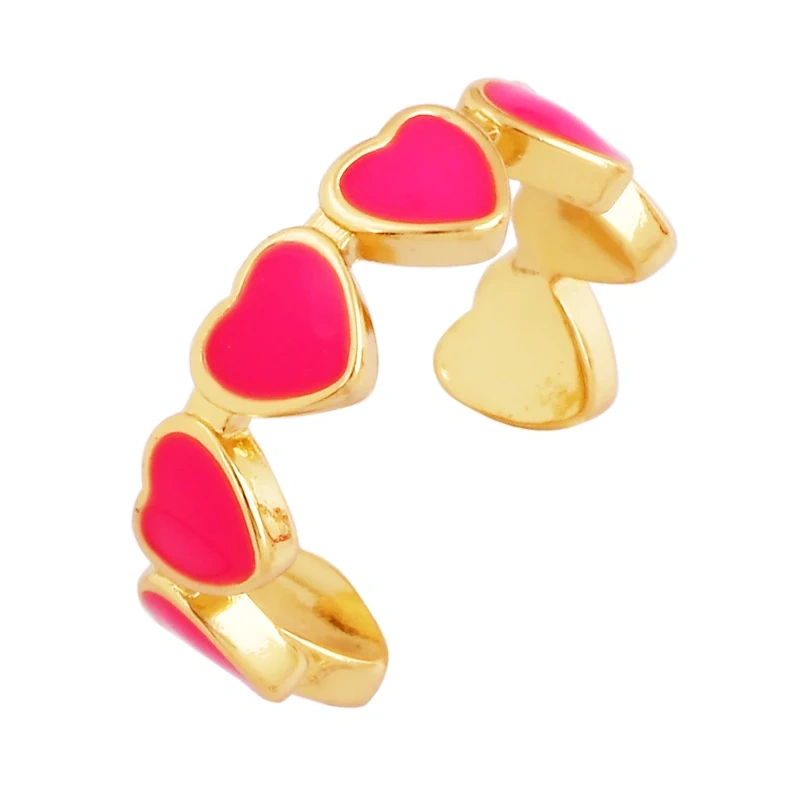 Love Heart Shape 18K Gold Plated Finger Ring,Colourful Enamel Coated Zircon Open Adjustable Rings Jewelry Findings Supplies P34