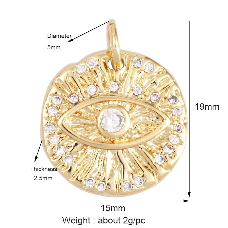 Evil Eye Charm Pendant,18K Real Gold Plated Cubic Zirconia CZ Paved Religours,Jewelry Necklace Bracelet Accessories Supplies K09