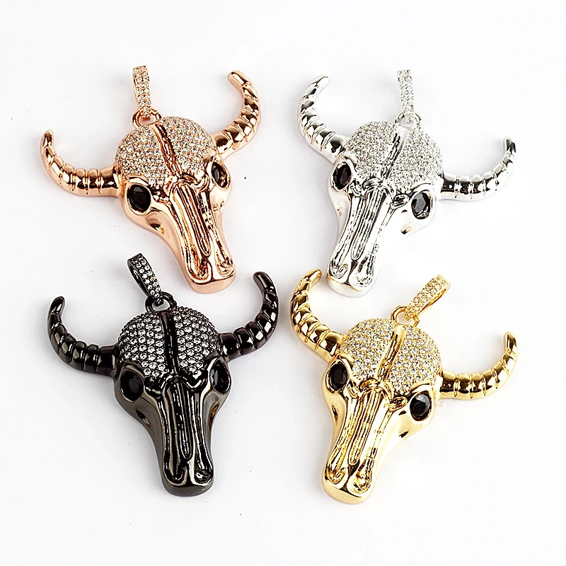 Swallow Tiger Leopard 3D Buffalo Cow Bull Head Elephant Animal Charm Pendant,18K Gold Plated Zircon Necklace Jewelry Supply