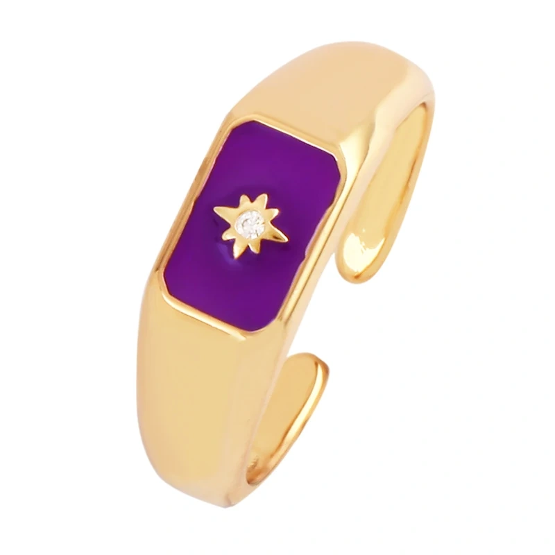 Trendy Star Moon 18K Gold Plated Finger Ring,Colourful Enamel Coated Zircon Open Adjustable Rings Jewelry Findings Supplies P34
