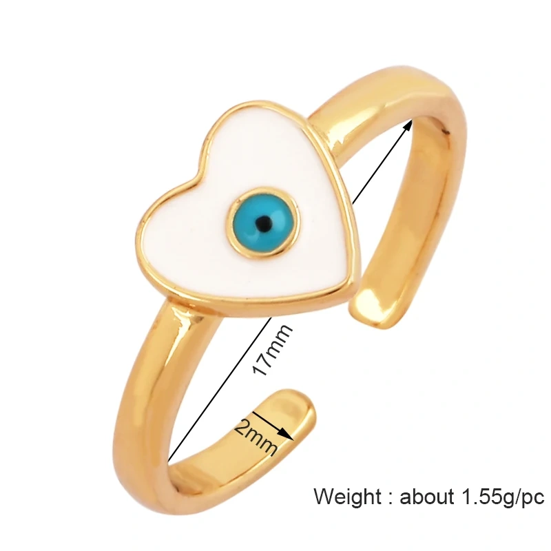 New Colorful Enamel Coated Zircon Finger Ring,Unique Eye Brass 18K Gold Plated Open Adjustable Rings Jewelry Findings Supply P34
