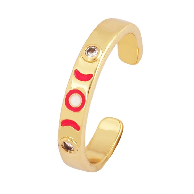 Trendy Star Moon 18K Gold Plated Finger Ring,Colourful Enamel Coated Zircon Open Adjustable Rings Jewelry Findings Supplies P34