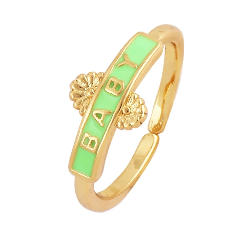 BABY LOVE HOPE DREAMER CHAOS Letter Charm Finger Ring,Colourful Enamel Coated Open Adjustable Rings Jewelry Findings Supplies