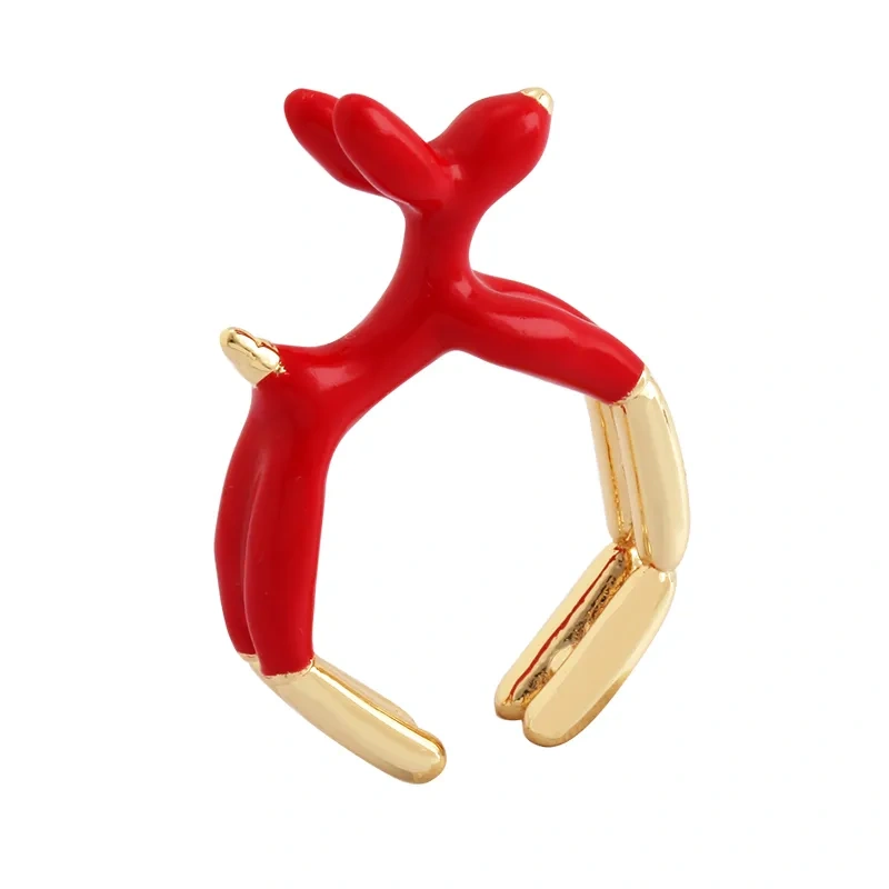 Ballon Dog Pet Puppy Enamel Finger Ring, Neon Pink Orange Blue Pendant Oil Dropped, Sweet  Party Jewelry Wholesale P03