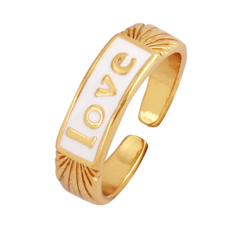 BABY LOVE HOPE DREAMER CHAOS Letter Charm Finger Ring,Colourful Enamel Coated Open Adjustable Rings Jewelry Findings Supplies