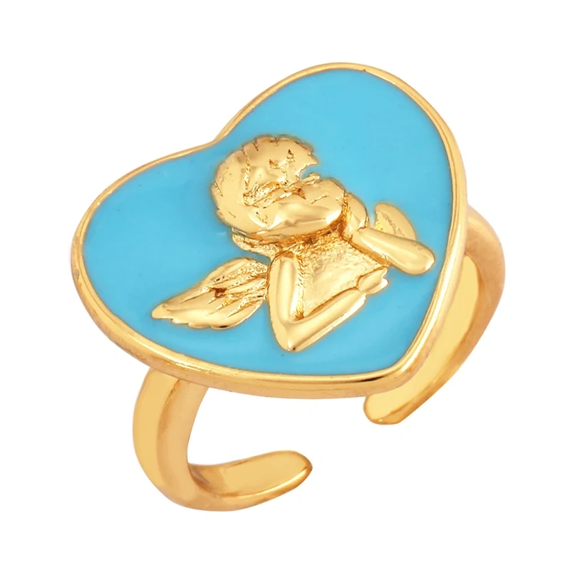Fashion Romantic Sweet Flower  Happy Face Angel Finger Ring,18K Gold Plated Zircon Open Adjustable Rings Jewelry Findings P17