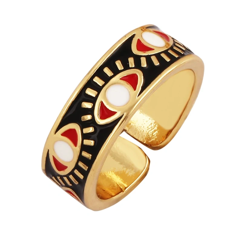 New Colorful Enamel Coated Zircon Finger Ring,Unique Eye Brass 18K Gold Plated Open Adjustable Rings Jewelry Findings Supply P34