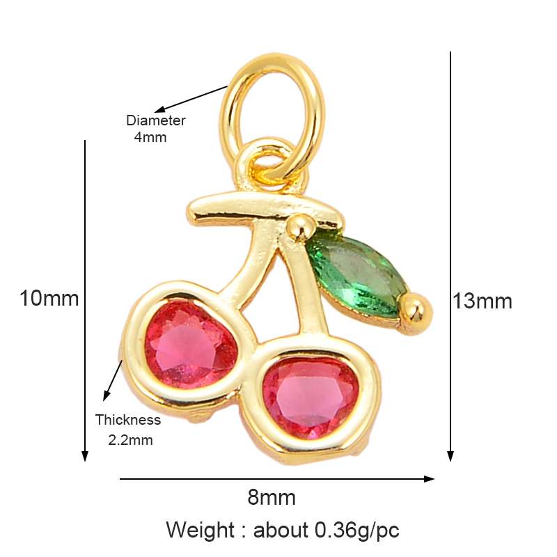 Mini Cute Colourful Zircon Cherry Strawberry Grape Fruit Charm Pendant,Sweet 18K Gold Plated Brass Necklace for Jewelry Findings