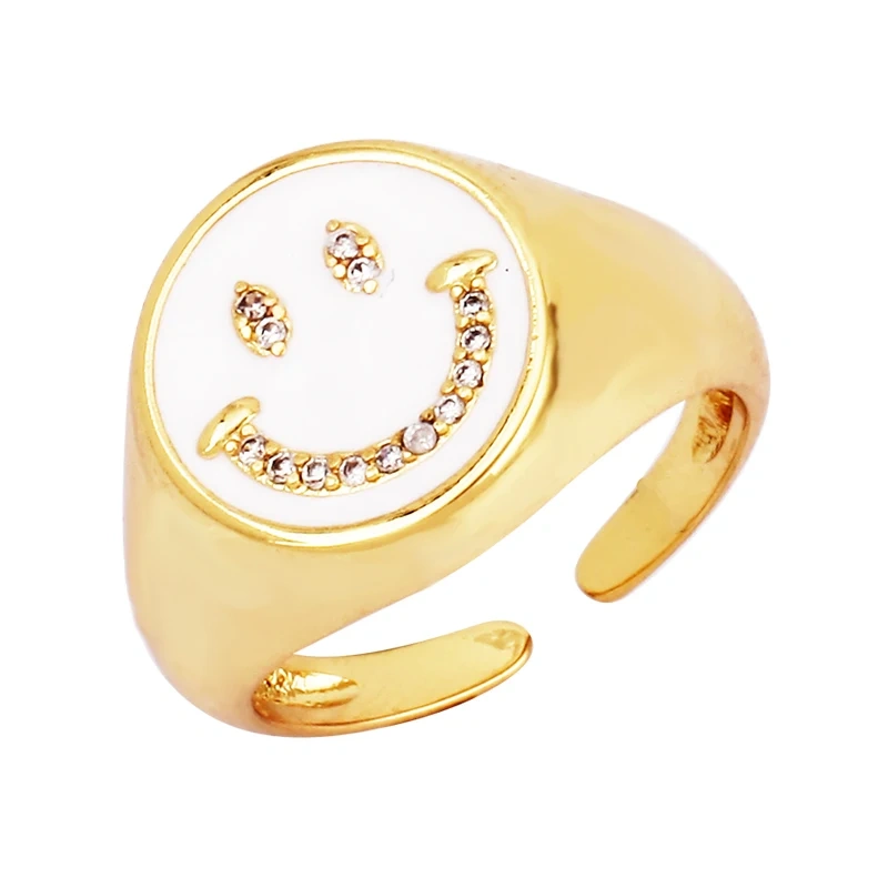 Happy Face  Enamel Finger Ring, Neon Pink Orange Blue Pendant Oil Dropped, Sweet Romantic Party Jewelry Wholesale