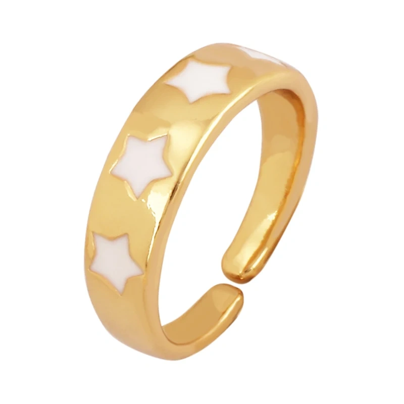 Trendy Star Moon 18K Gold Plated Finger Ring,Colourful Enamel Coated Zircon Open Adjustable Rings Jewelry Findings Supplies P34
