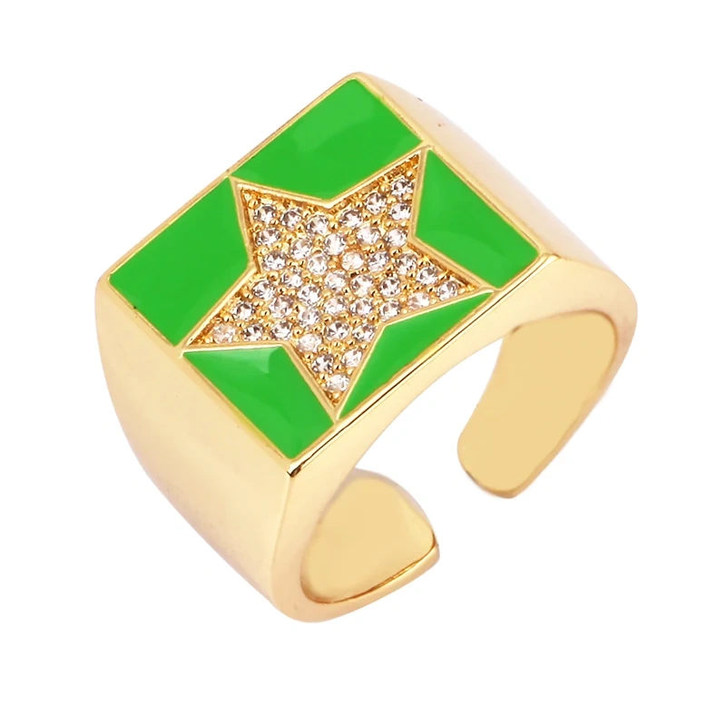 Trendy Colourful Enamel Coated Zircon Finger Ring,Eye Hand Heart Star Pattern Gold Plated Rings Jewelry Findings Supplies P32