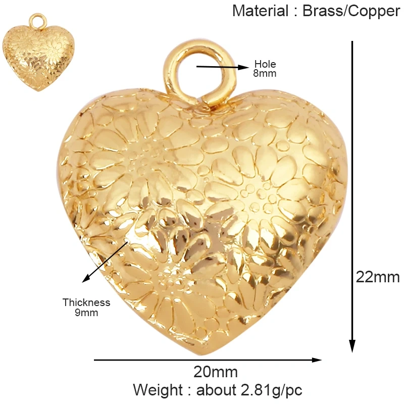 Trendy Colourful Zircon Love Heart Charm Pendant,18K Gold Plated Necklace Bracelet DIY Handmade Jewelry Making Supplies K57