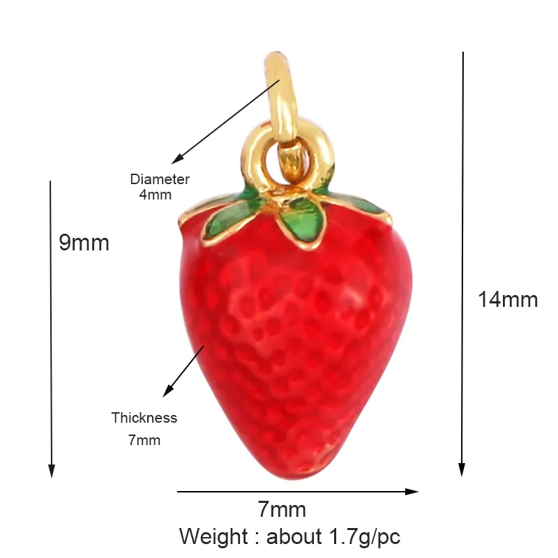 3D Fruit Strawberry Grape Mango Pineapple Water Melon Cherry Banana Charm Pandent , Jewelry Necklace Bracelet Making Supply M15