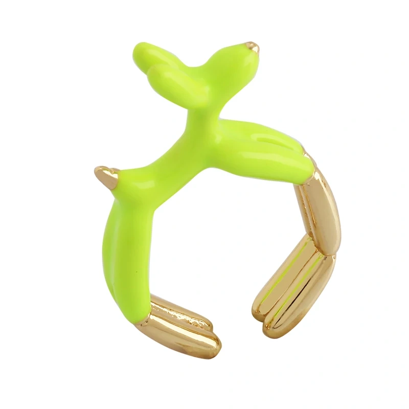Ballon Dog Pet Puppy Enamel Finger Ring, Neon Pink Orange Blue Pendant Oil Dropped, Sweet  Party Jewelry Wholesale P03