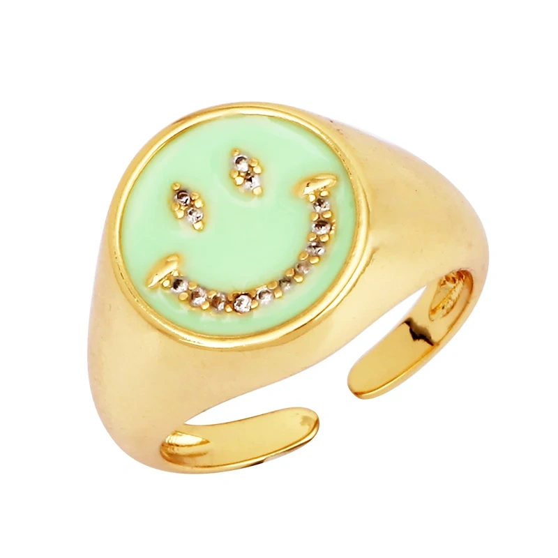 Happy Face  Enamel Finger Ring, Neon Pink Orange Blue Pendant Oil Dropped, Sweet Romantic Party Jewelry Wholesale