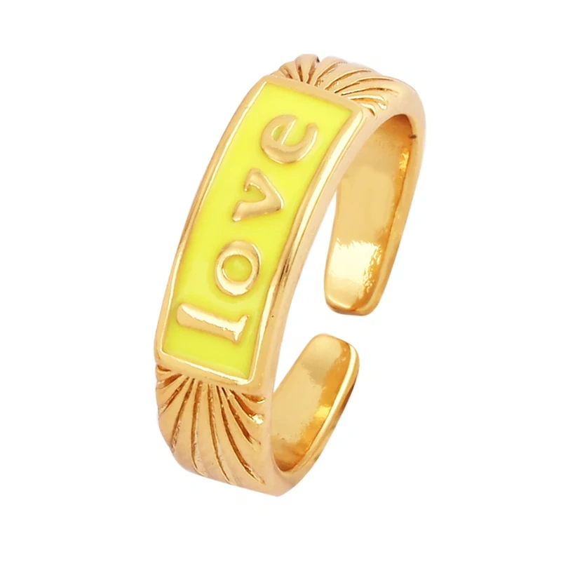 BABY LOVE HOPE DREAMER CHAOS Letter Charm Finger Ring,Colourful Enamel Coated Open Adjustable Rings Jewelry Findings Supplies