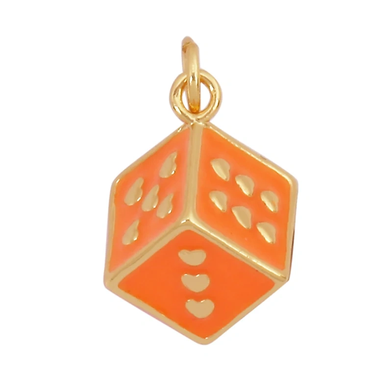 Trendy Colourful Enamel Love Heart Dice Charm Pendant,18K Gold Plated Necklace Bracelet for Jewelry Findings Daily Supplies K34
