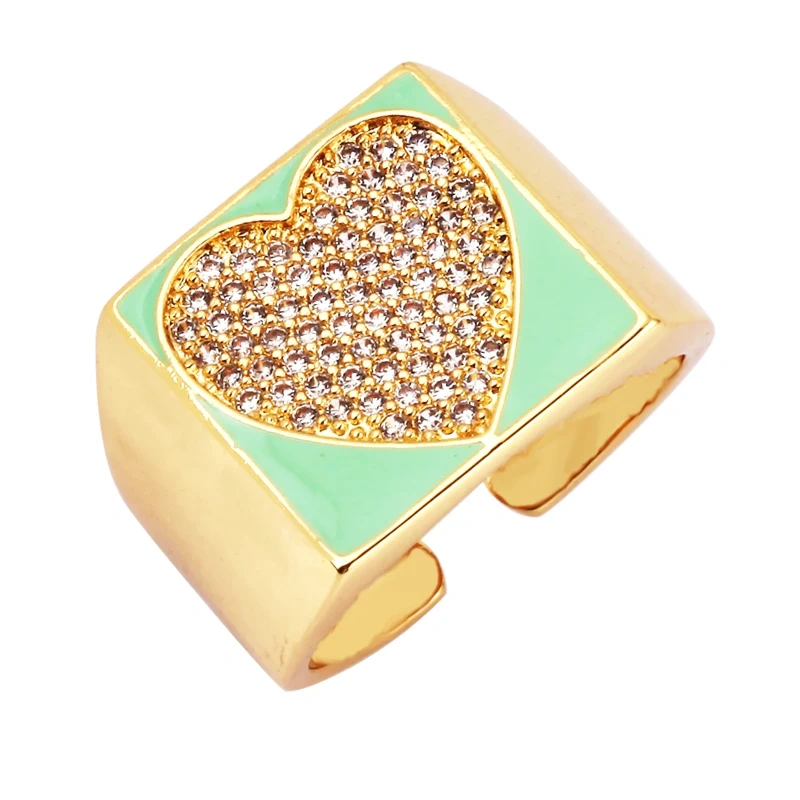 Trendy Colourful Enamel Coated Zircon Finger Ring,Eye Hand Heart Star Pattern Gold Plated Rings Jewelry Findings Supplies P32