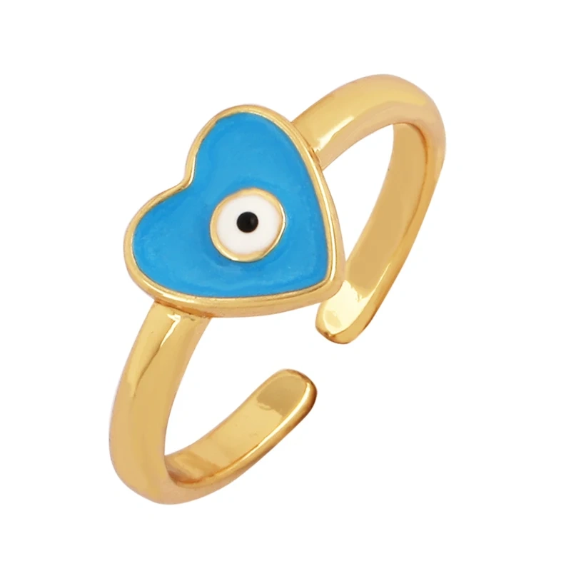 New Colorful Enamel Coated Zircon Finger Ring,Unique Eye Brass 18K Gold Plated Open Adjustable Rings Jewelry Findings Supply P34