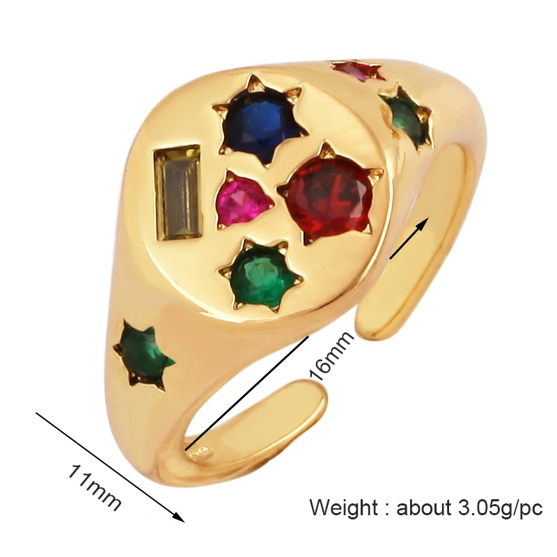 Trendy Mashup Style Punk Eye Colorful Finger Ring,18K Gold Plated Zircon Open Adjustable Rings Charm Jewelry Findings Supply P30