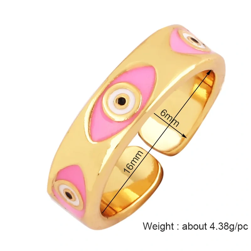 New Colorful Enamel Coated Zircon Finger Ring,Unique Eye Brass 18K Gold Plated Open Adjustable Rings Jewelry Findings Supply P34