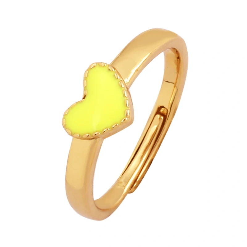 Love Heart Shape 18K Gold Plated Finger Ring,Colourful Enamel Coated Zircon Open Adjustable Rings Jewelry Findings Supplies P34