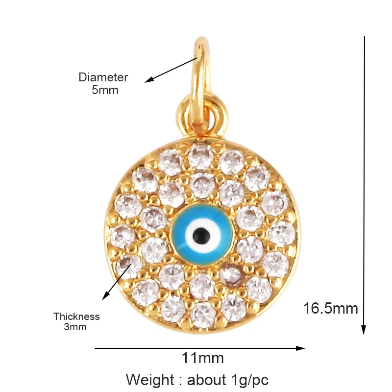 Evil Eye Charm Pendant,18K Real Gold Plated Cubic Zirconia CZ Paved Religours,Jewelry Necklace Bracelet Accessories Supplies K09