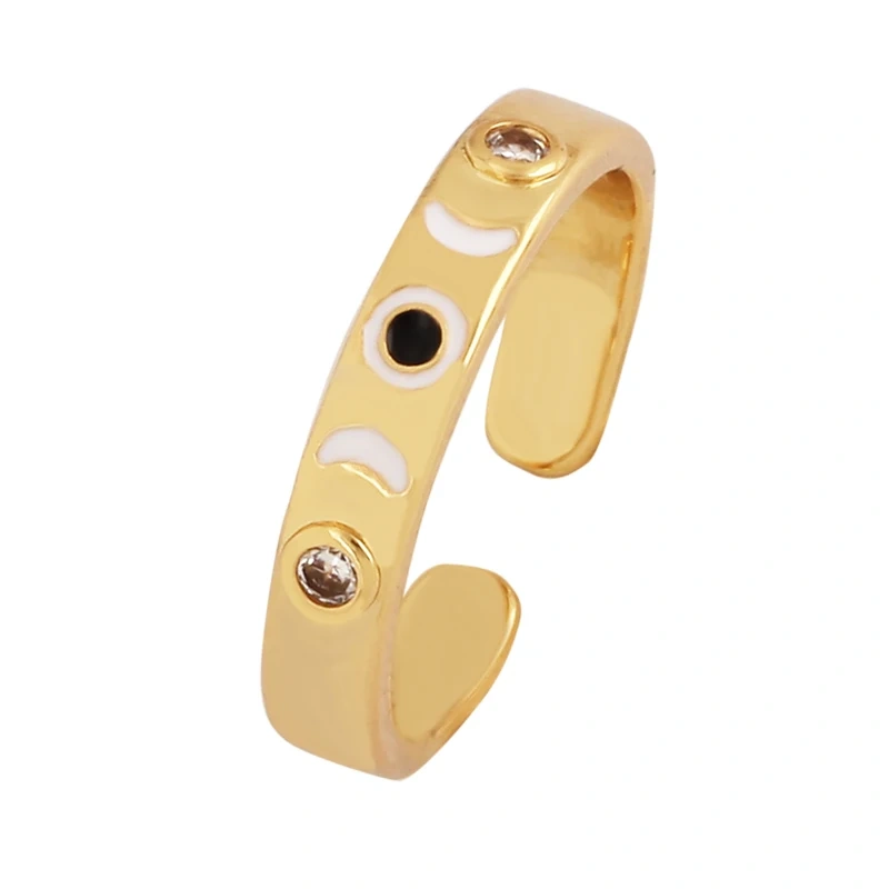 Trendy Star Moon 18K Gold Plated Finger Ring,Colourful Enamel Coated Zircon Open Adjustable Rings Jewelry Findings Supplies P34