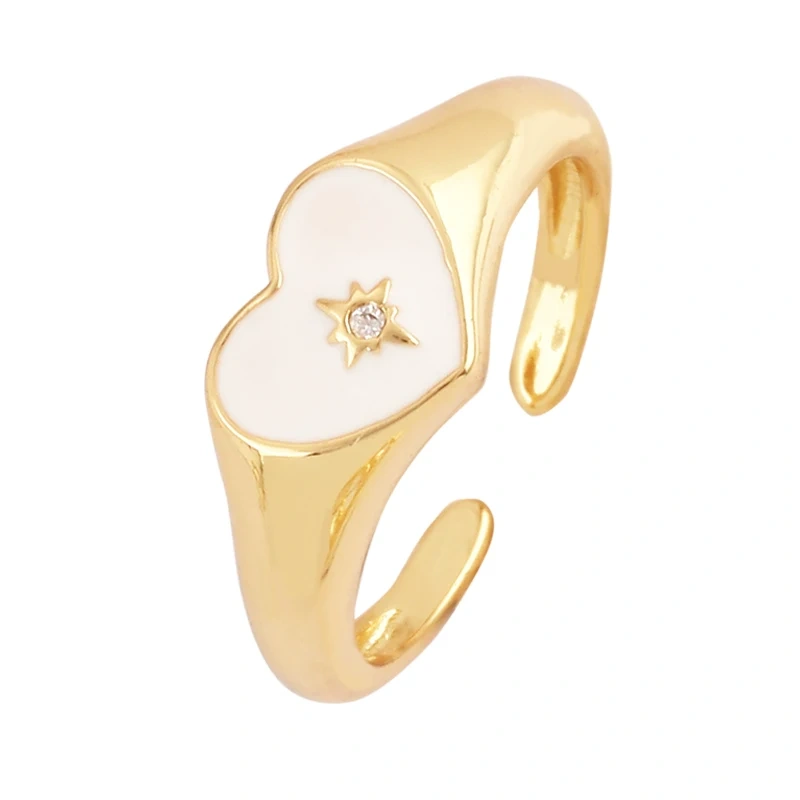 Love Heart Shape 18K Gold Plated Finger Ring,Colourful Enamel Coated Zircon Open Adjustable Rings Jewelry Findings Supplies P34