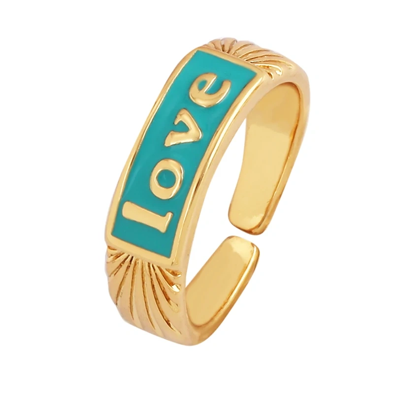 BABY LOVE HOPE DREAMER CHAOS Letter Charm Finger Ring,Colourful Enamel Coated Open Adjustable Rings Jewelry Findings Supplies