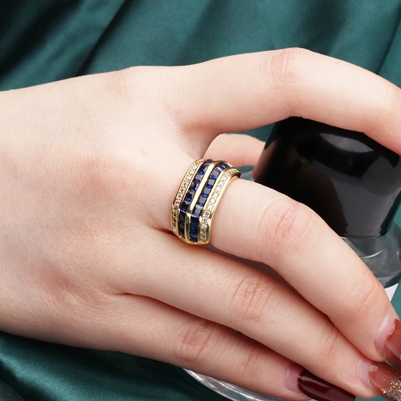 Luxurious Full Pave CZ Gem Style Finger Ring, Flower Butterfly Minimalist Blue Green Summer Beach Party Jewelry Wholesale P03