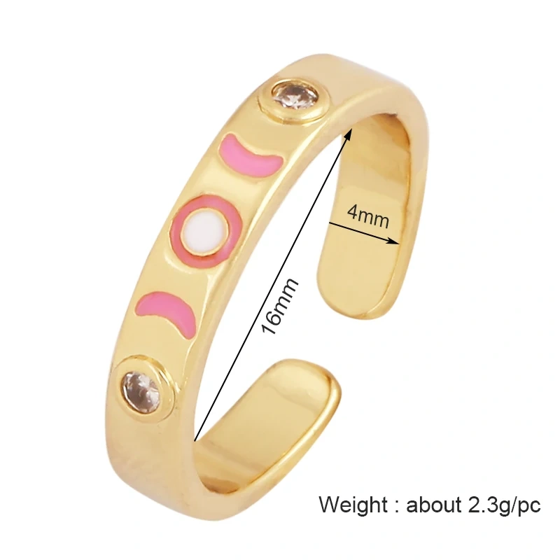 Trendy Star Moon 18K Gold Plated Finger Ring,Colourful Enamel Coated Zircon Open Adjustable Rings Jewelry Findings Supplies P34