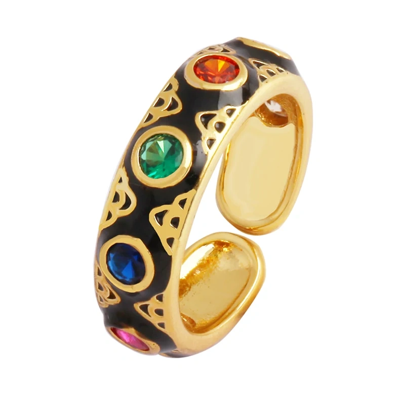 New Colorful Enamel Coated Zircon Finger Ring,Unique Eye Brass 18K Gold Plated Open Adjustable Rings Jewelry Findings Supply P34