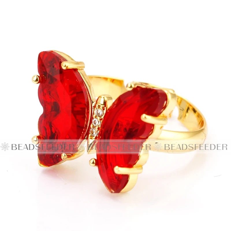 Butterfly Finger Ring Mariposa Fashion Romantic Sweet Colorful Transparent Crystal Women's Adjustable Ring Girl Party Jewelry