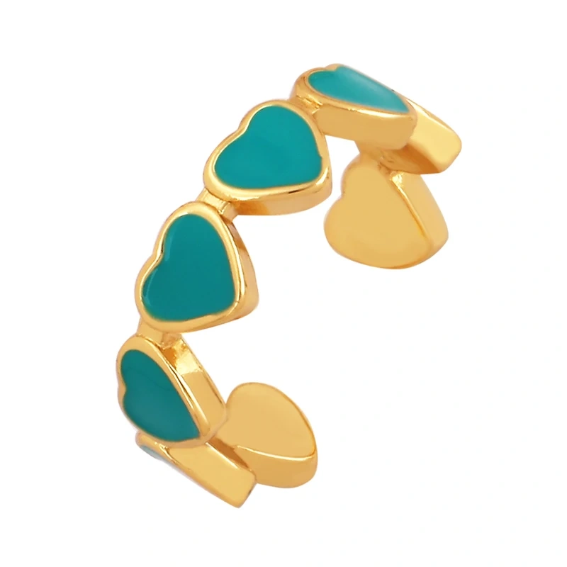 Love Heart Shape 18K Gold Plated Finger Ring,Colourful Enamel Coated Zircon Open Adjustable Rings Jewelry Findings Supplies P34