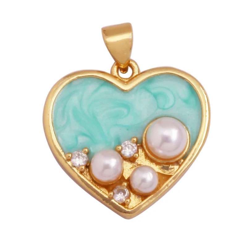 Trendy Colourful Zircon Love Heart Charm Pendant,18K Gold Plated Necklace Bracelet DIY Handmade Jewelry Making Supplies K57