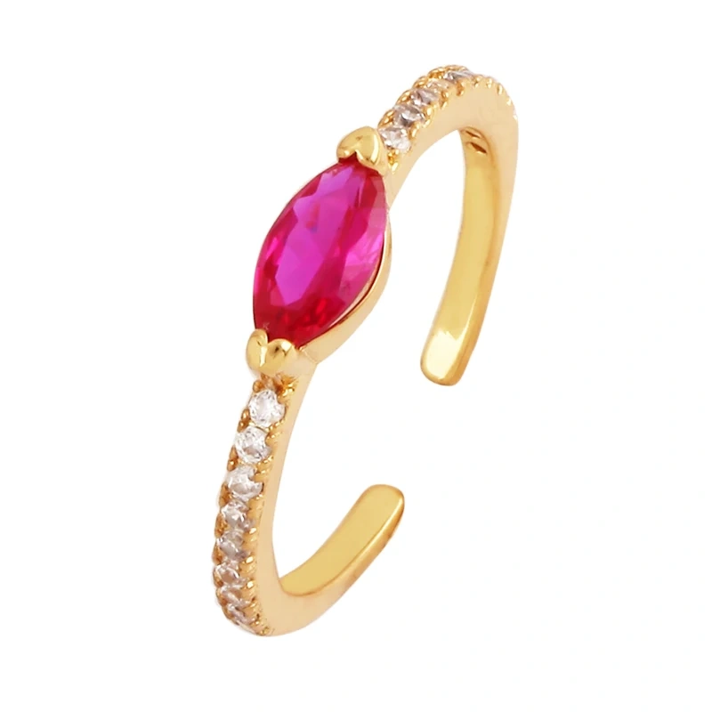 Love Heart Water Drop Brass 18K Gold Plated Finger Ring,Fashion Colorful Zircon Open Adjustable Rings Charm Jewelry Findings P03