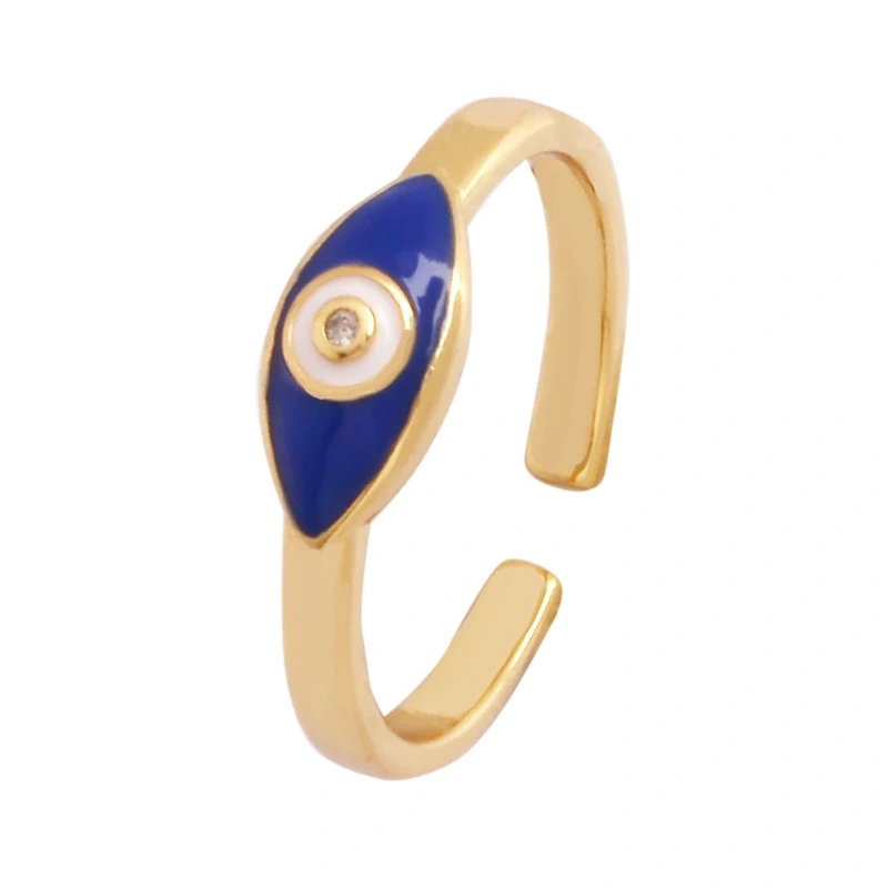 New Colorful Enamel Coated Zircon Finger Ring,Unique Eye Brass 18K Gold Plated Open Adjustable Rings Jewelry Findings Supply P34