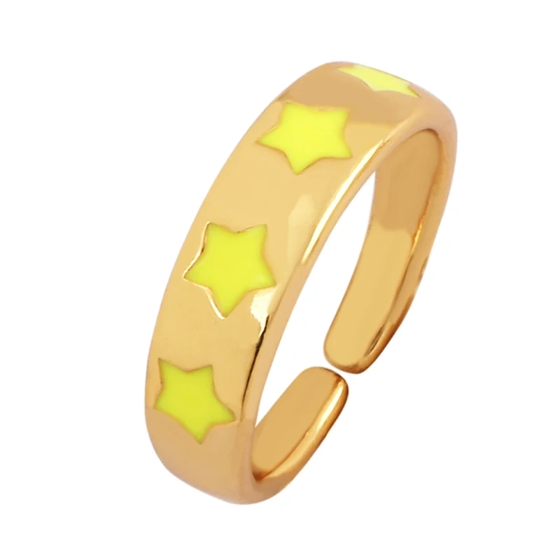Trendy Star Moon 18K Gold Plated Finger Ring,Colourful Enamel Coated Zircon Open Adjustable Rings Jewelry Findings Supplies P34