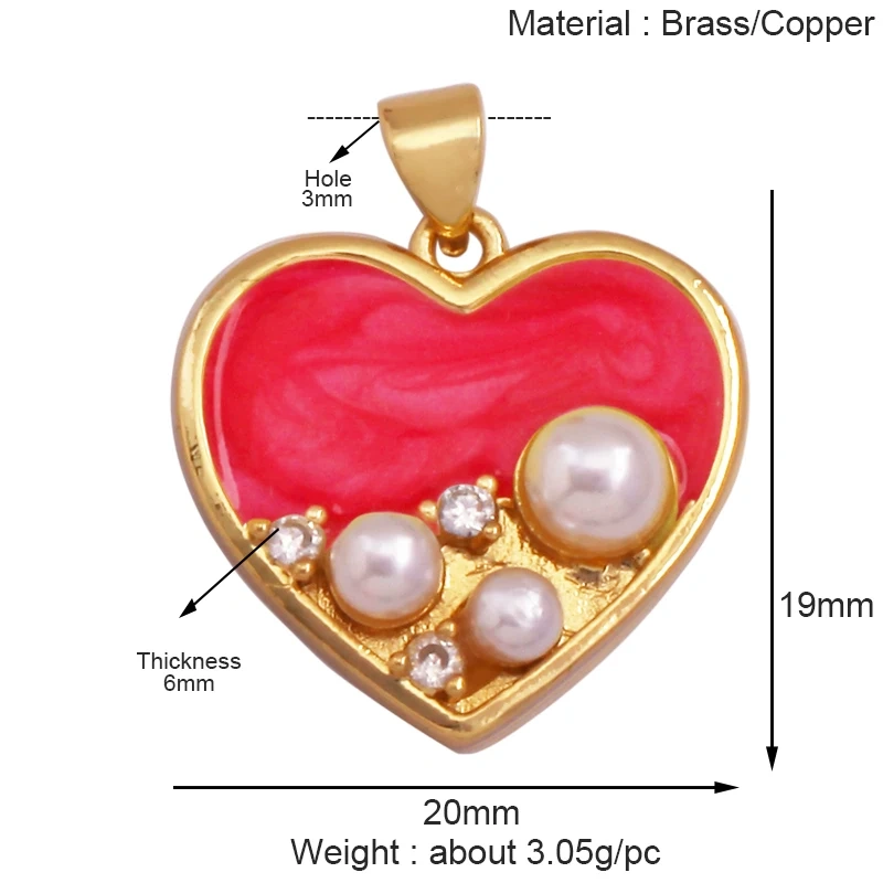 Trendy Colourful Zircon Love Heart Charm Pendant,18K Gold Plated Necklace Bracelet DIY Handmade Jewelry Making Supplies K57