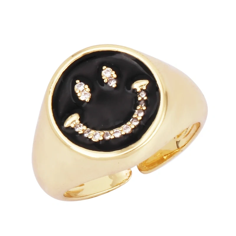 Happy Face  Enamel Finger Ring, Neon Pink Orange Blue Pendant Oil Dropped, Sweet Romantic Party Jewelry Wholesale