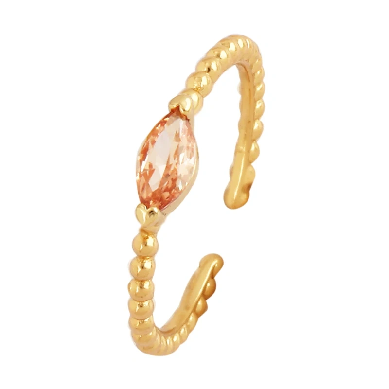 Love Heart Water Drop Brass 18K Gold Plated Finger Ring,Fashion Colorful Zircon Open Adjustable Rings Charm Jewelry Findings P03