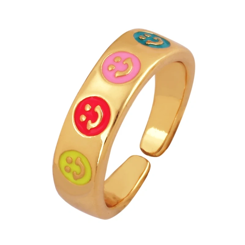 Fashion Romantic Sweet Flower  Happy Face Angel Finger Ring,18K Gold Plated Zircon Open Adjustable Rings Jewelry Findings P17