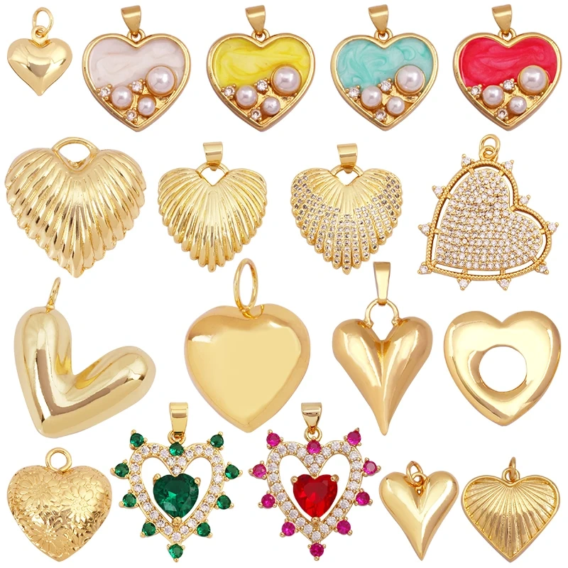 Trendy Colourful Zircon Love Heart Charm Pendant,18K Gold Plated Necklace Bracelet DIY Handmade Jewelry Making Supplies K57